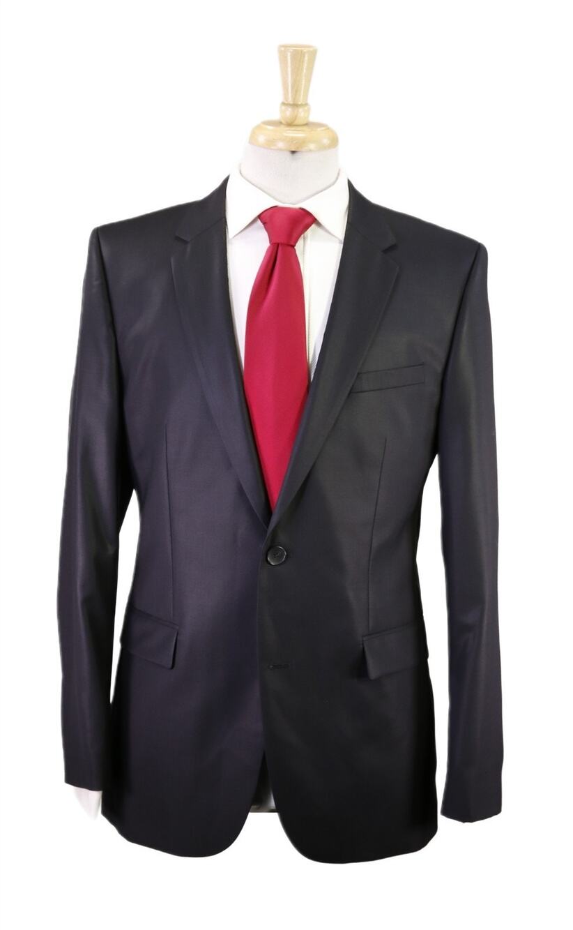 Hugo Boss Red Label Black Sharkskin Shiny Wool 2-Btn Slim Fit Suit 40L